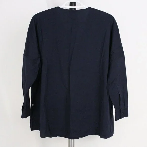 NWT Kit & Ace Stretch Shirting Navy V-Neck Button Down Blouse Oversized Size S - Picture 5 of 9